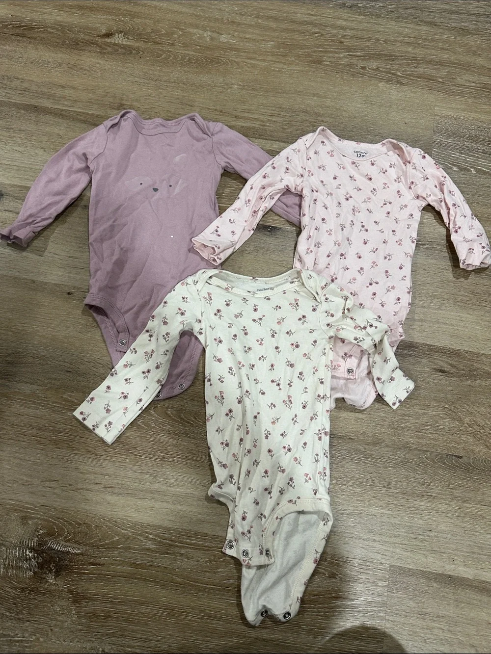 Toddler Girls Long-Sleeve One-Piece Bodysuits - Pink & Mauve Floral Pack of 3